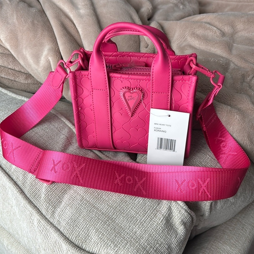 Rare Betsey Johnson Heart Fushia Pink XORAINQ Mini Tote/CrossBody Bag Valentine